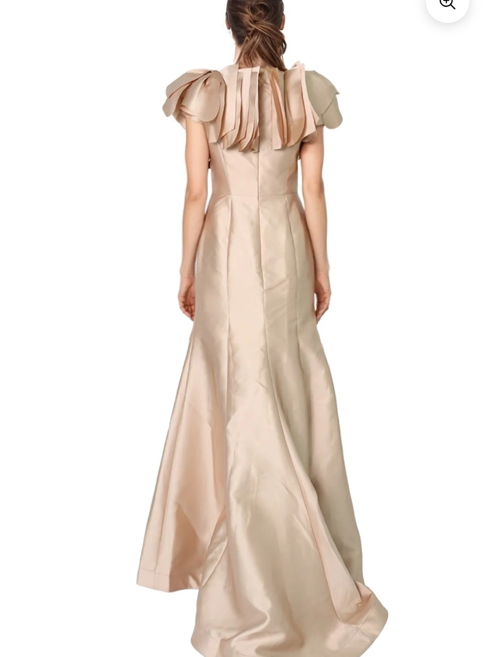 Rene Ruiz Champagne Satin Mermaid Maxi Skirt with Ruffled Neckline - Picture 3 of 8